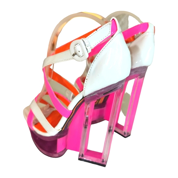 FRH Multicolor Pink White and Orange Acrylic heel Paten Leather Wedge size 6 - Picture 8 of 12